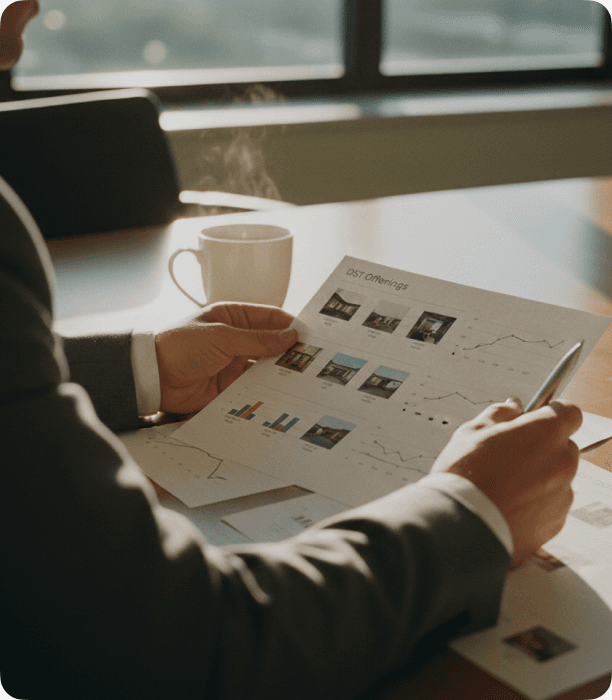 Advisor reviewing DST offerings report