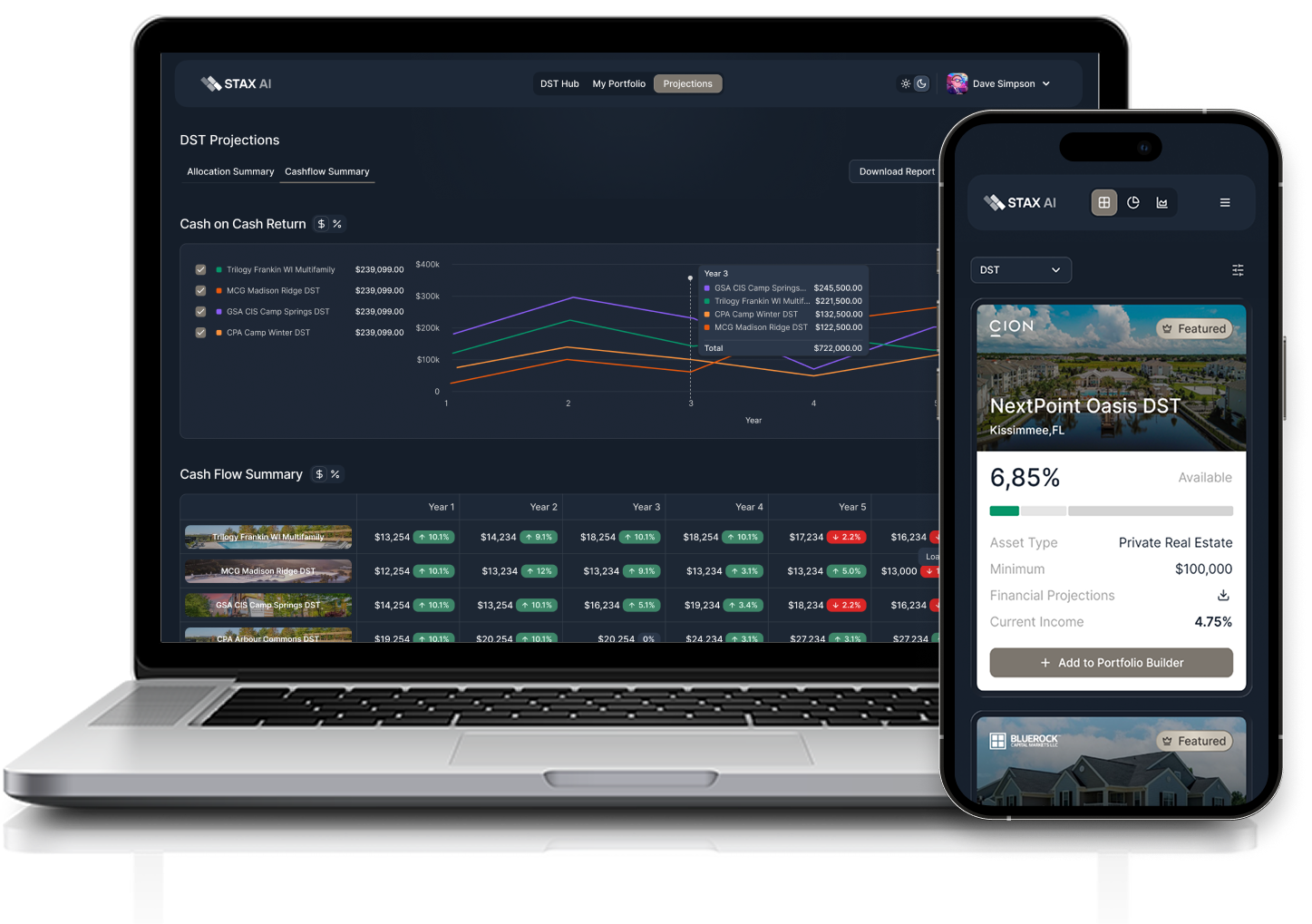 StaxAI dashboard shown on a laptop and an iPhone